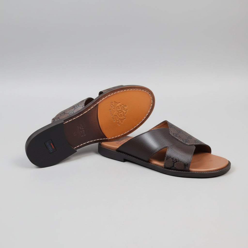 Brown Cross-Strap Slip-On Sandals