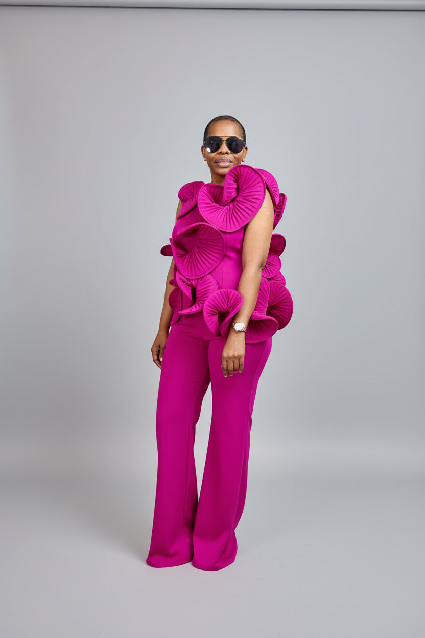 Fuchsia Ruffle Top & Wide-Leg Trouser Co-ord Set