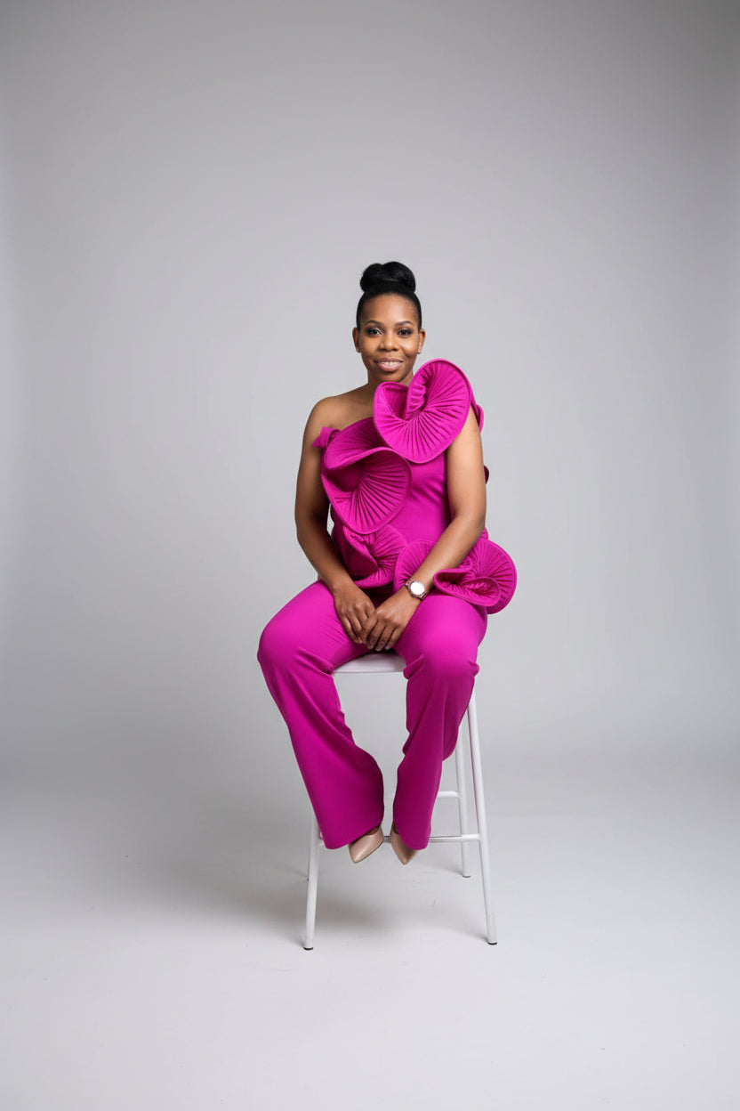 Fuchsia Ruffle Top & Wide-Leg Trouser Co-ord Set
