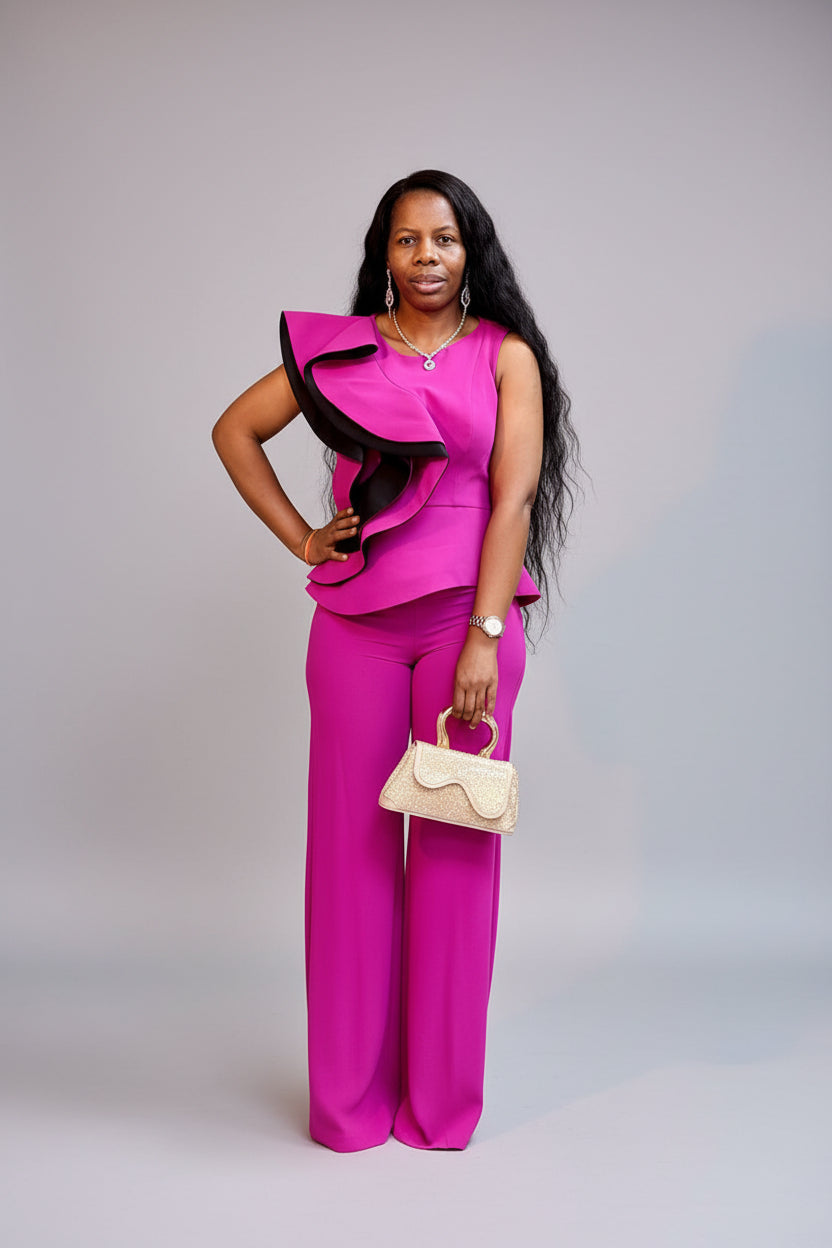 Fuchsia Peplum Top & Wide-Leg Trouser Co-ord Set