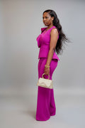 Fuchsia Peplum Top & Wide-Leg Trouser Co-ord Set
