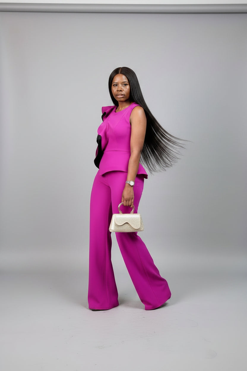 Fuchsia Peplum Top & Wide-Leg Trouser Co-ord Set