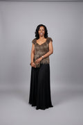 Gold Beaded Fringe Top & Black Maxi Skirt Co-ord Set