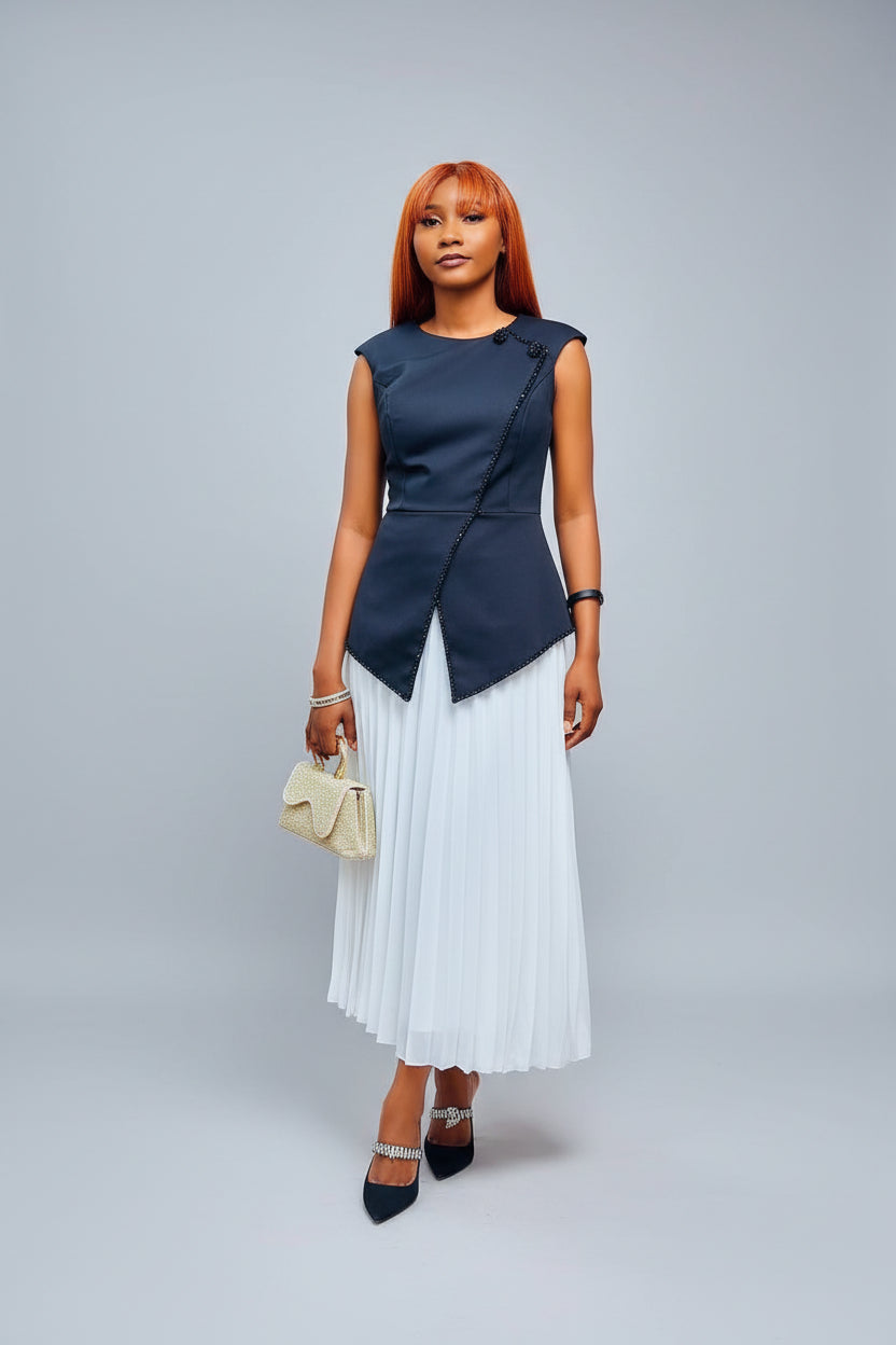 Black & White Gown – Women's Monochrome Evening Dress