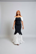 Black & White Pom-Pom Mermaid Gown