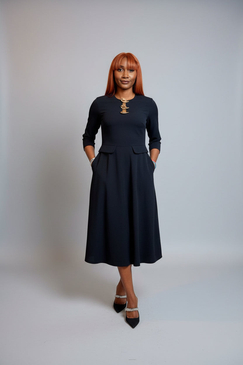 Black Structured Midi Dress