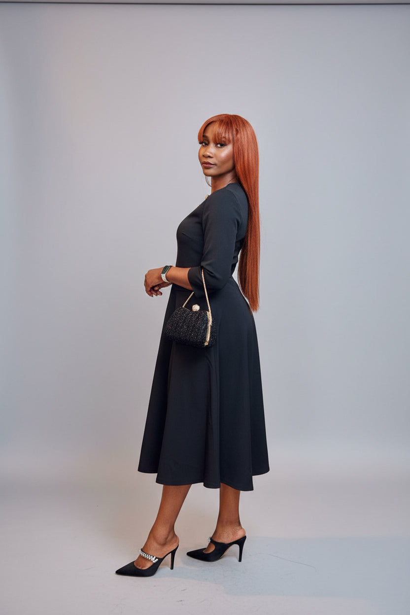 Black Structured Midi Dress