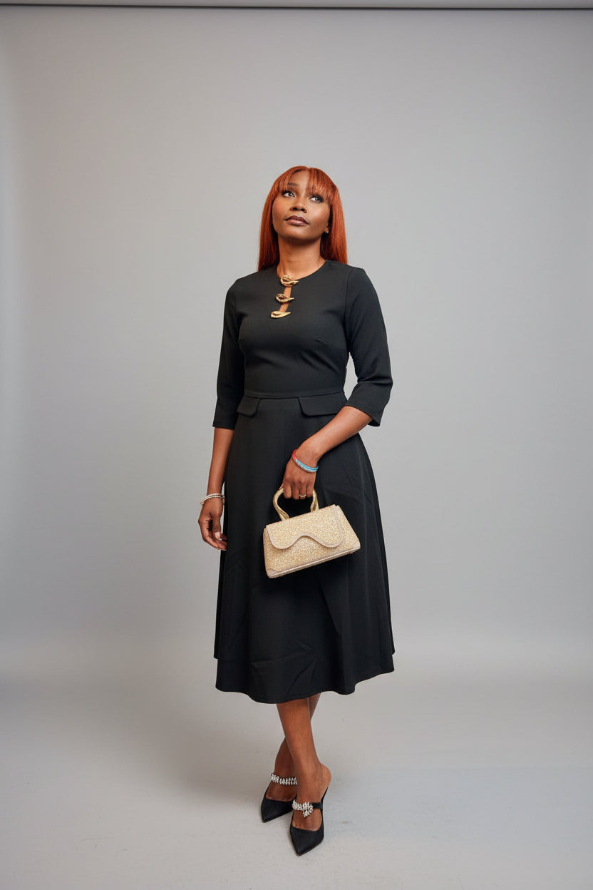 Black Structured Midi Dress