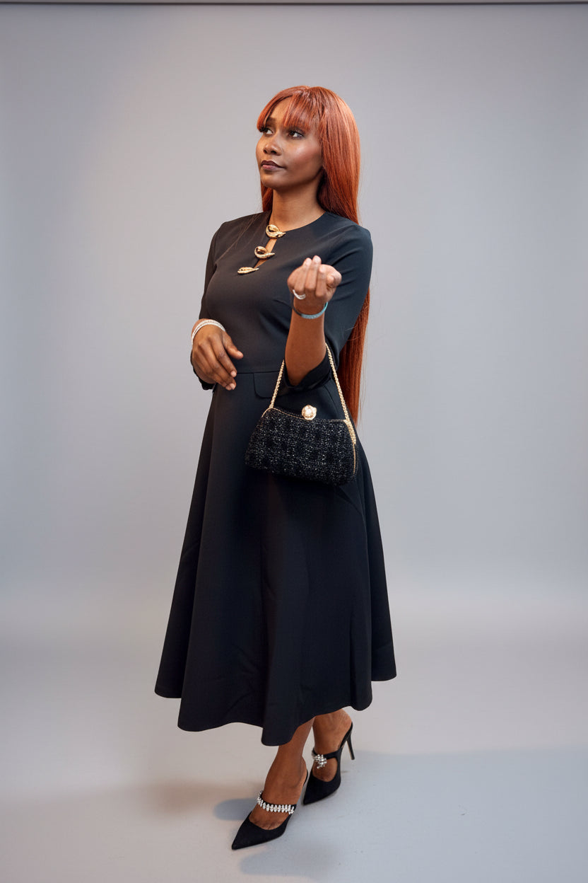 Black Structured Midi Dress