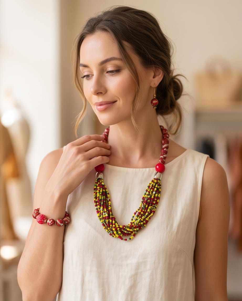 Handcrafted Multicolour Beaded Jewellery Set