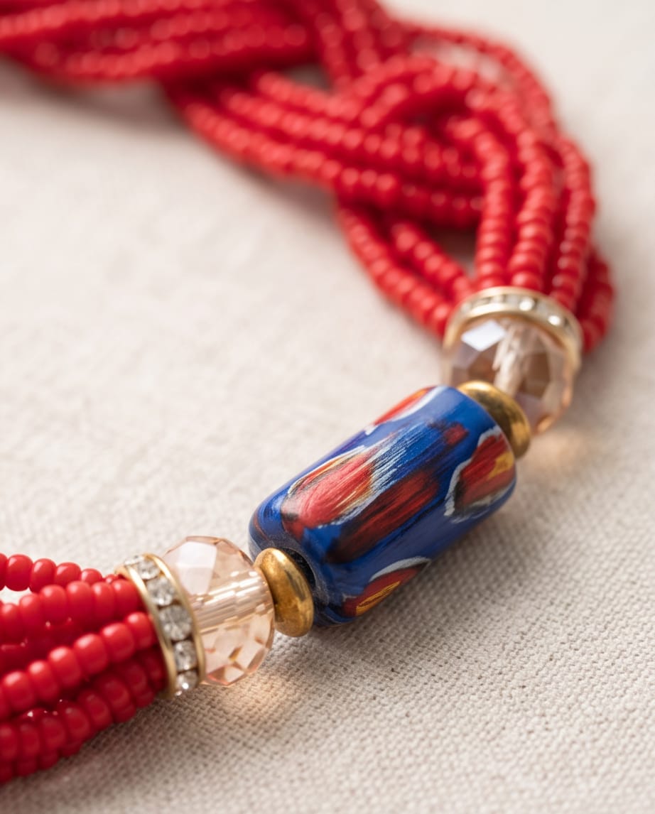 Red & Blue Beaded Jewellery Set