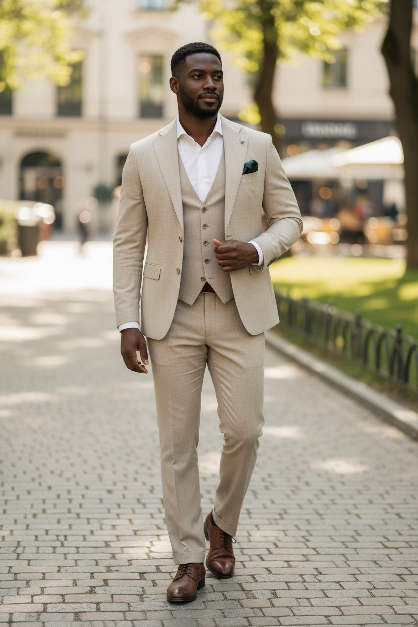 Mario Casas – Ivory Three-Piece Suit