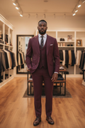 Burgundy Three-Piece Slim Fit Suit