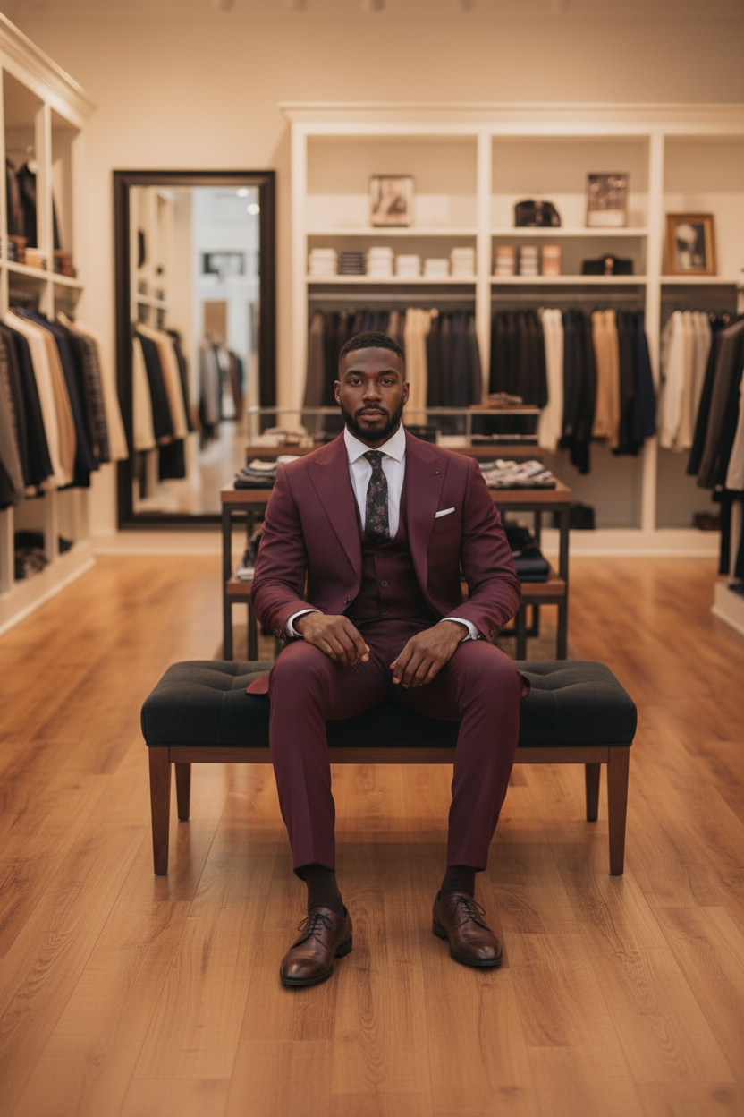Burgundy Three-Piece Slim Fit Suit
