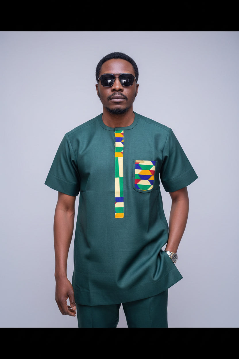 Dark green knit kente two piece