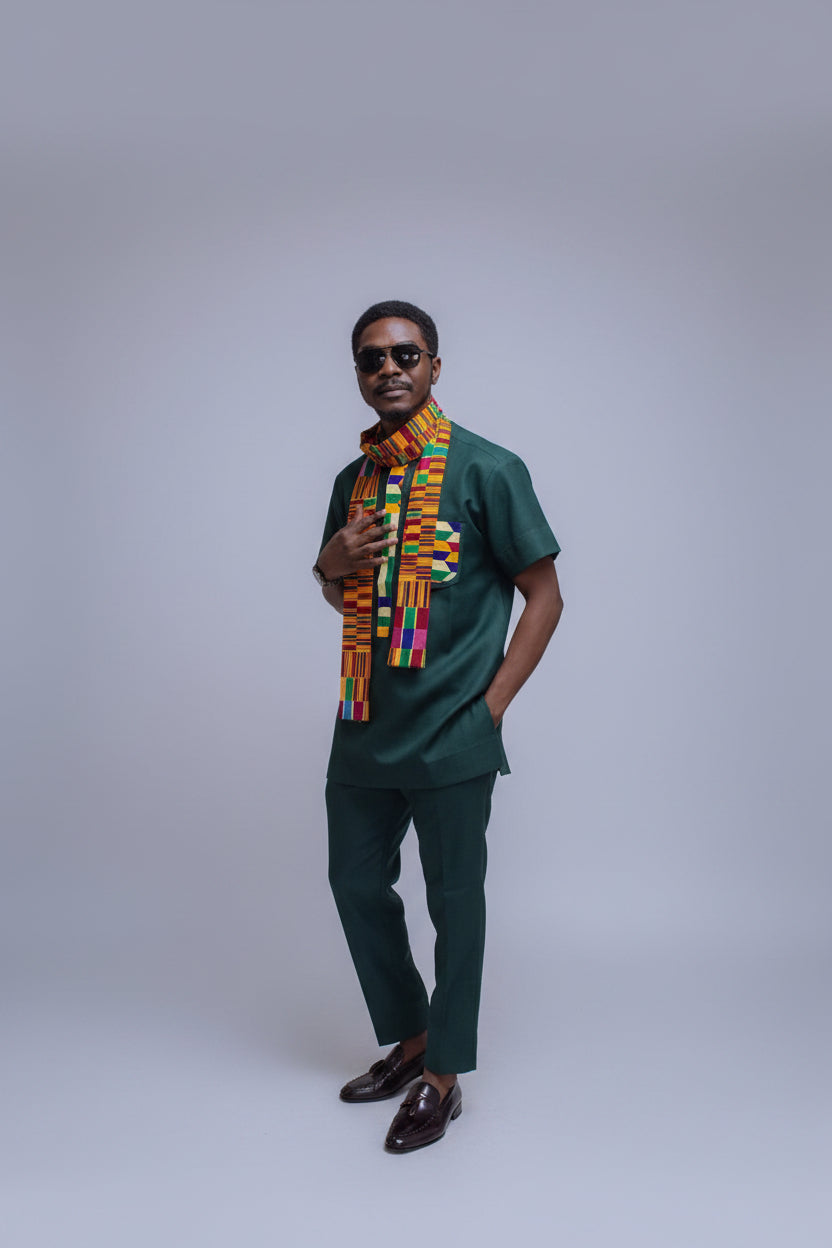 Dark green knit kente two piece