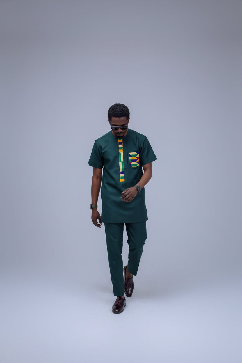 Dark green knit kente two piece